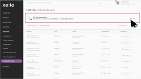The FAFSA and state aid report. There is an export ready to be downloaded. The cursor is clicking the "Download" button